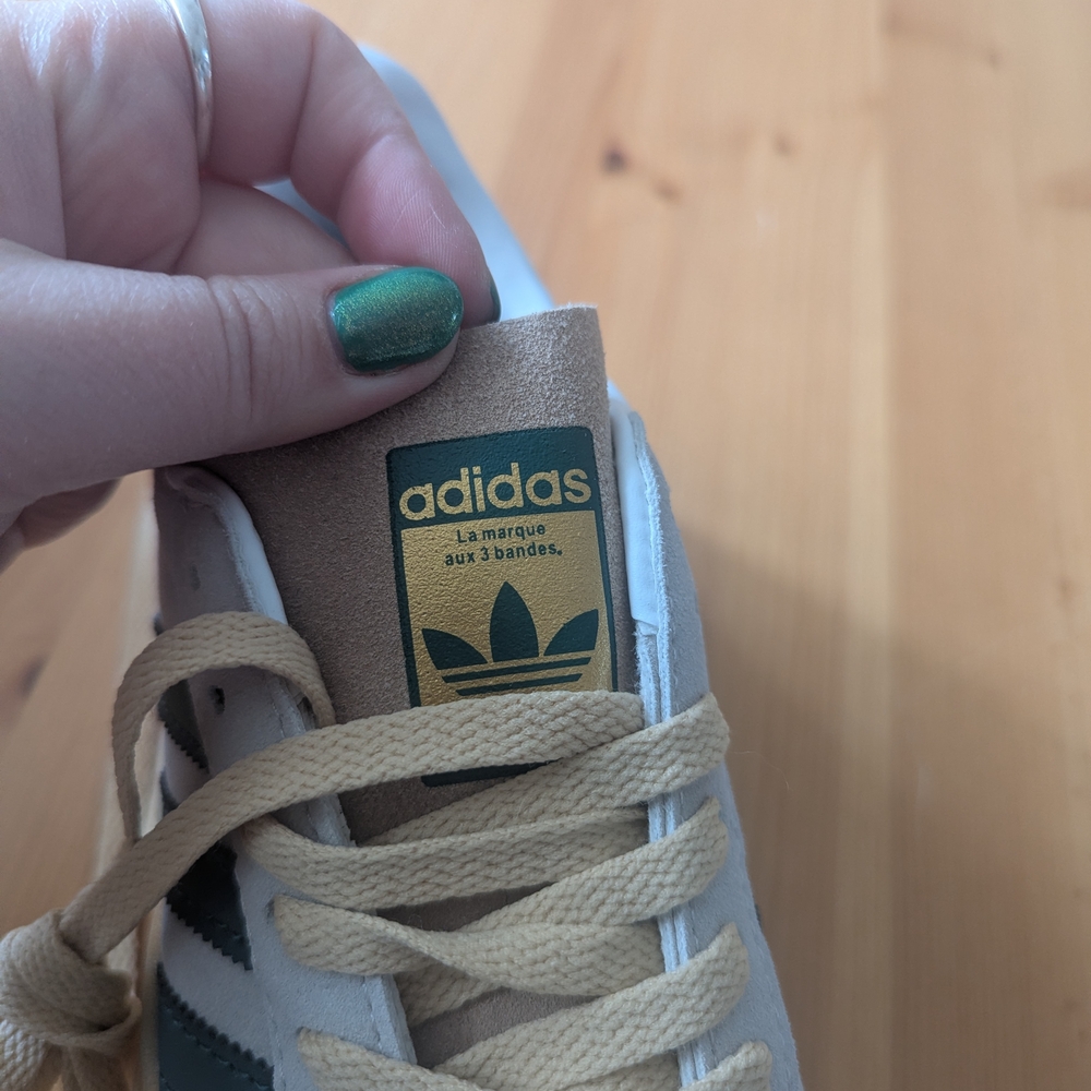adidas cream and dark green suede platform sneakers - Picture 5 of 8